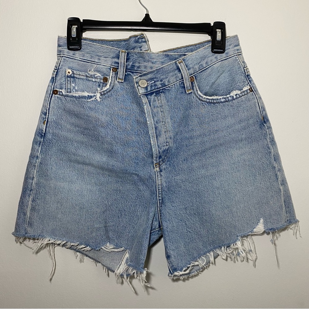 Agolde Criss Cross High Rise Short Size 26 Raw Hem Button fly